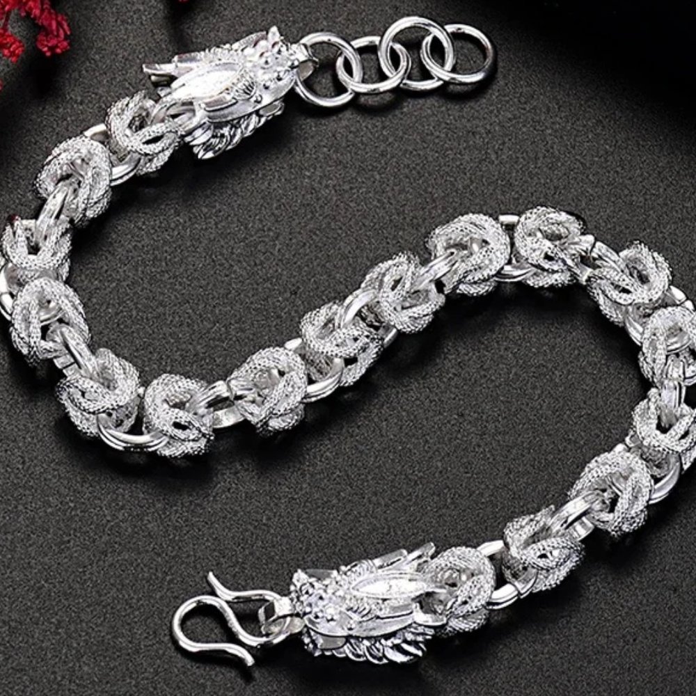 WoW Men's 8 Inch Dragon's Head's Style Bracelet Stamped  .925 Sterling Silver - Picture 4 of 5